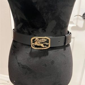 Etro Black Leather Belt with Gold Buckle